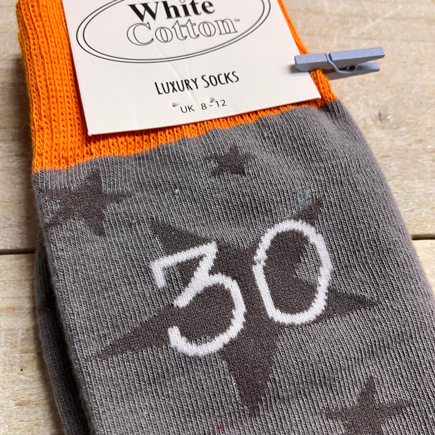 White Cotton Mens Ankle Socks - Grey Star - 30th