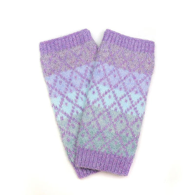 POM Lilac Mix Recycled Blend Diamond Knit Wrist Warmers