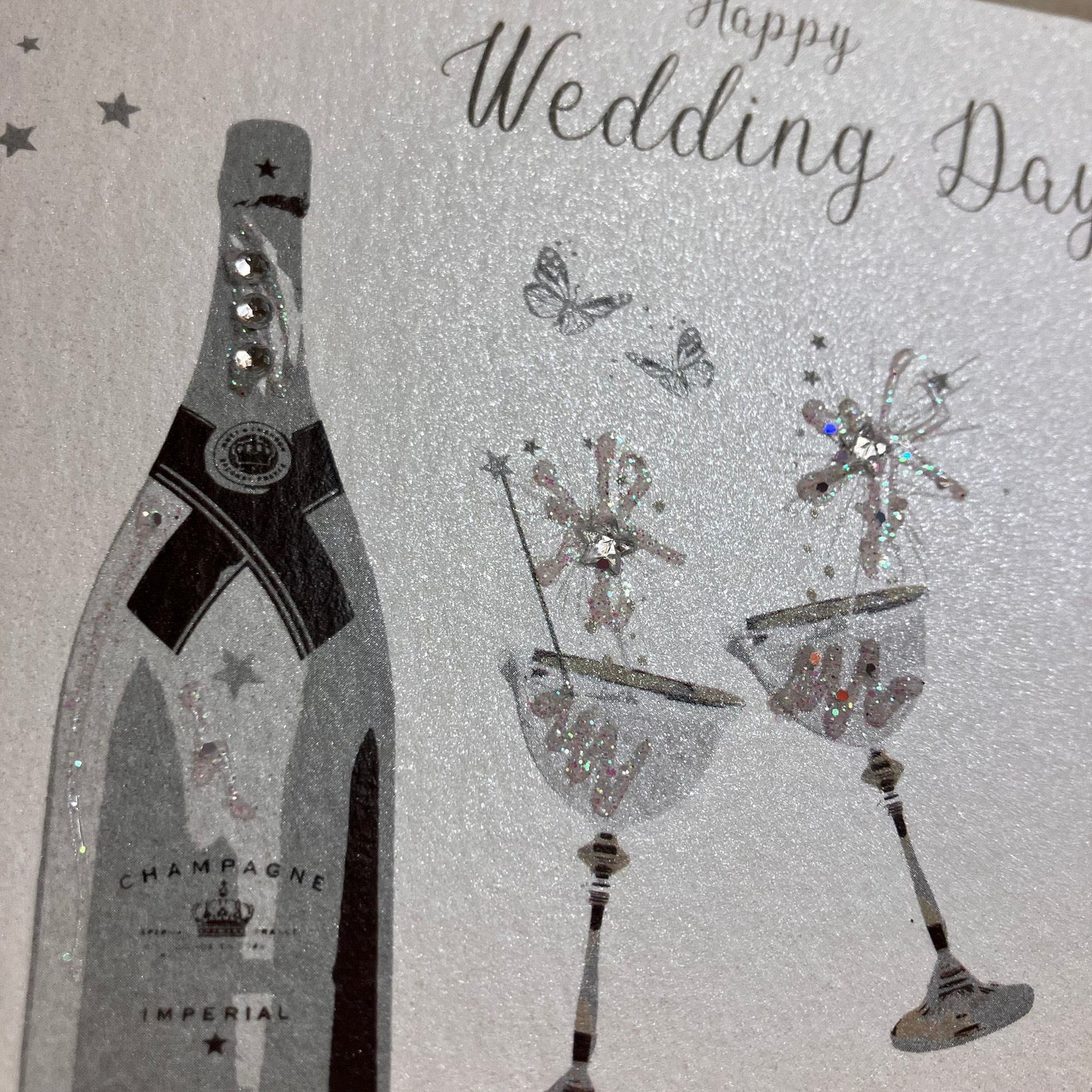 Happy Wedding Day Champagne & Glasses Card - White Cotton Cards