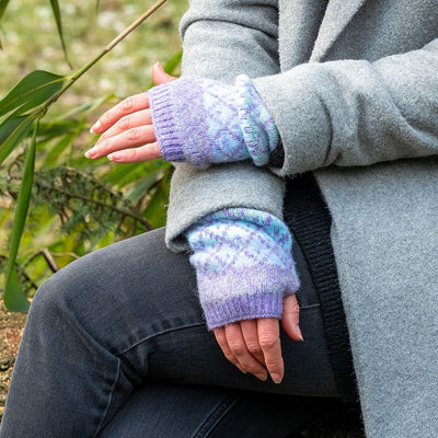 POM Lilac Mix Recycled Blend Diamond Knit Wrist Warmers