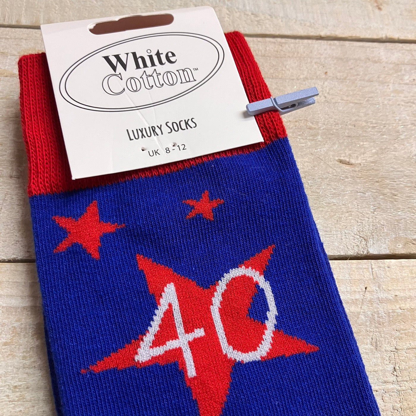 White Cotton Mens Ankle Socks -  Blue with Red Star - 40th