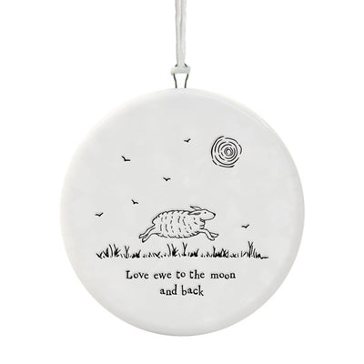 East of India Porcelain Round Hanging Disc - Sheep - Love Ewe to the Moon & Back