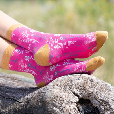 Miss Sparrow Bamboo Ankle Socks - Wild Flowers - Hot Pink