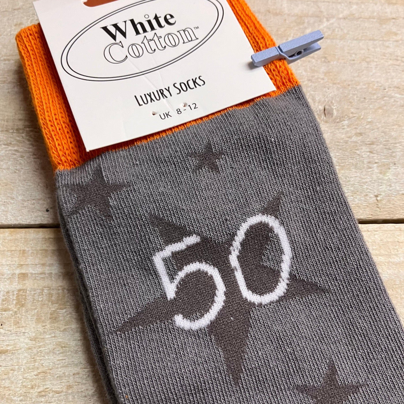 White Cotton Mens Ankle Socks -  Grey Star - 50th