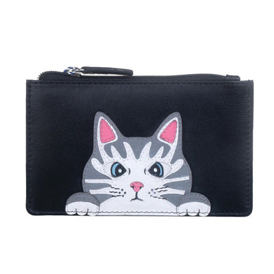 Mala Leather Grey Peeping Cat Coin & Card Holder Wallet (4294 11)- Black