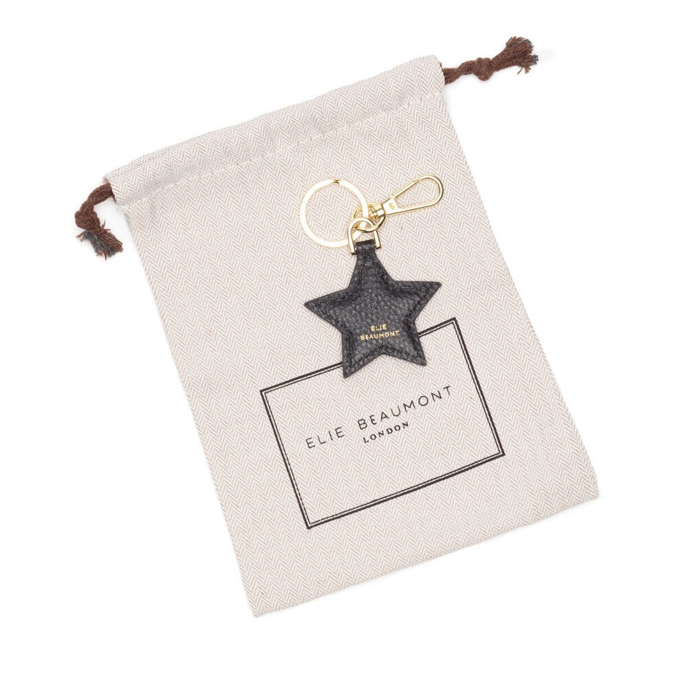 Elie Beaumont Designer Leather Star Keyring - Black