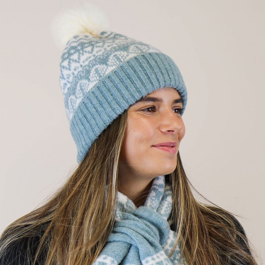 POM Duck Egg Fair Isle Bobble Hat