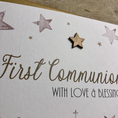 First Communion Stars & Church Card - White Cotton Cards