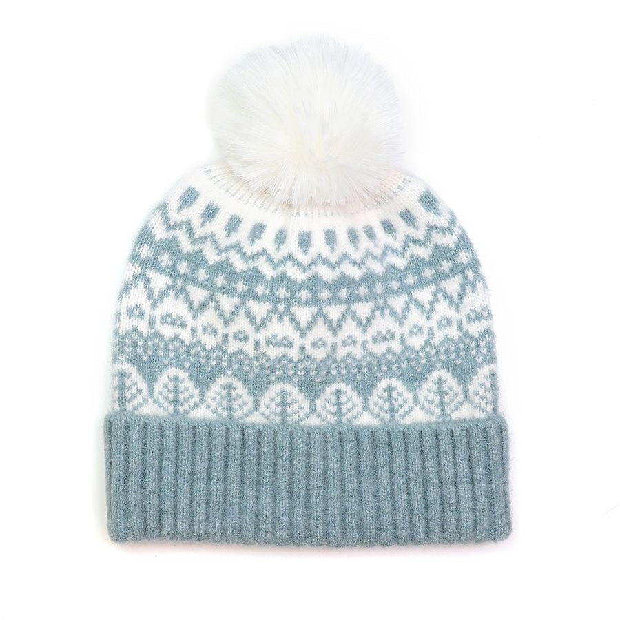 POM Duck Egg Fair Isle Bobble Hat