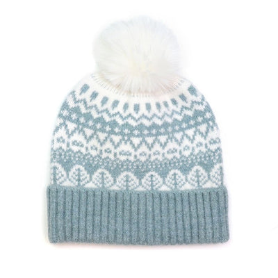 POM Duck Egg Fair Isle Bobble Hat