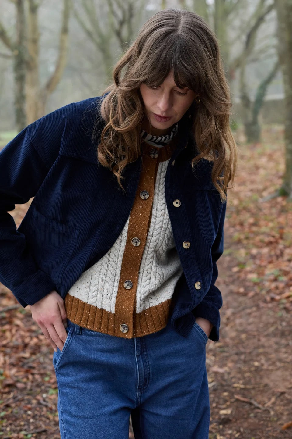 Olivia Jumbo Stretch Cord Shirt Jacket - Navy Blue - Lily &amp; Me