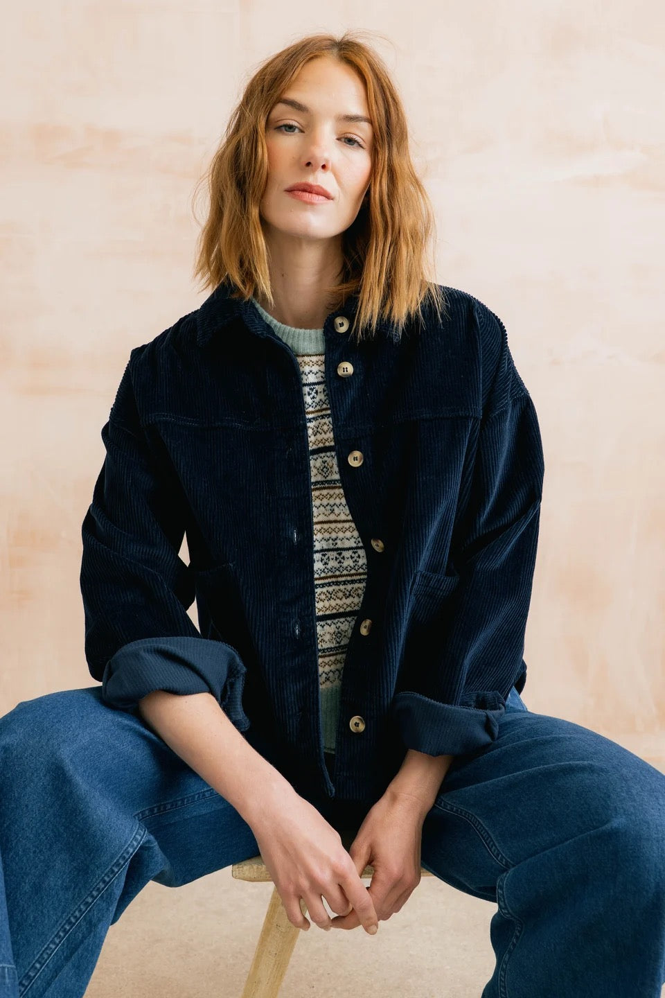 Olivia Jumbo Stretch Cord Shirt Jacket - Navy Blue - Lily &amp; Me