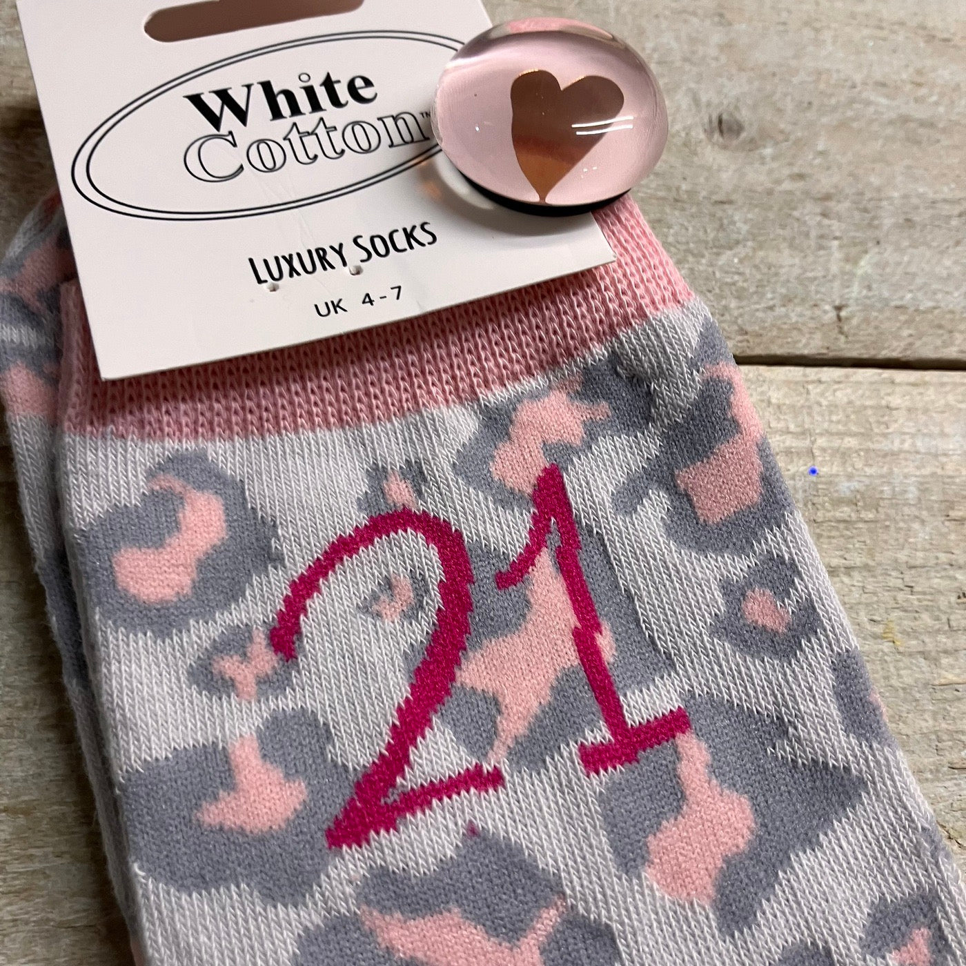 White Cotton Ladies Ankle Socks -  Pink Leopard - 21st