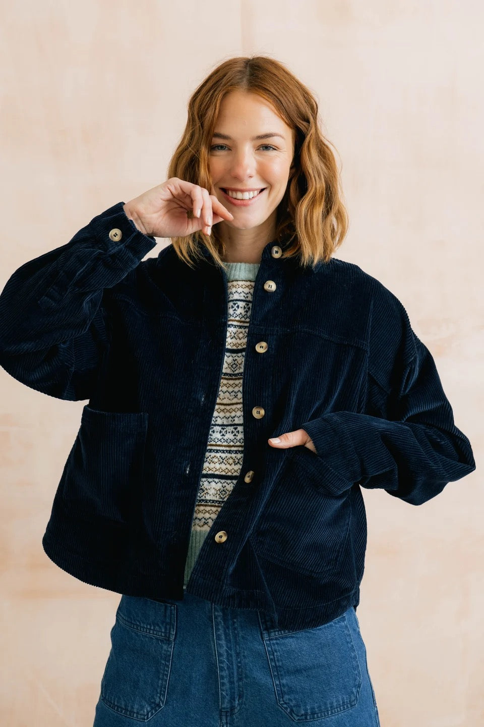 Olivia Jumbo Stretch Cord Shirt Jacket - Navy Blue - Lily &amp; Me
