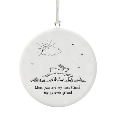East of India Porcelain Round Hanging Disc - Bunny - Mum My Best Friend