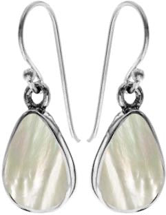 Kali Ma Mother of Pearl Teardrop Dangly Earrings - Sterling 925 Silver