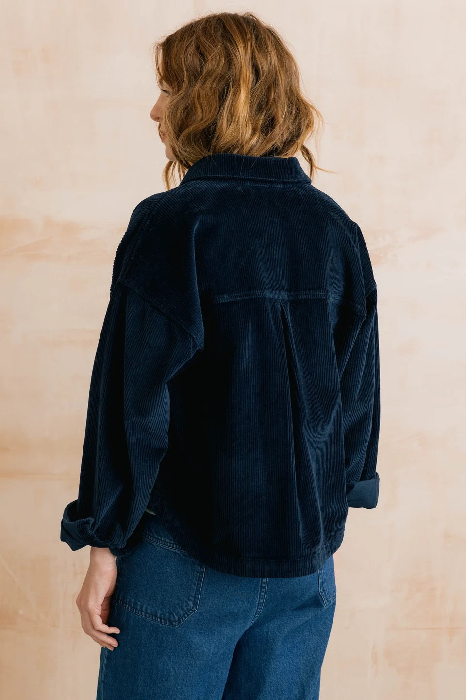 Olivia Jumbo Stretch Cord Shirt Jacket - Navy Blue - Lily &amp; Me