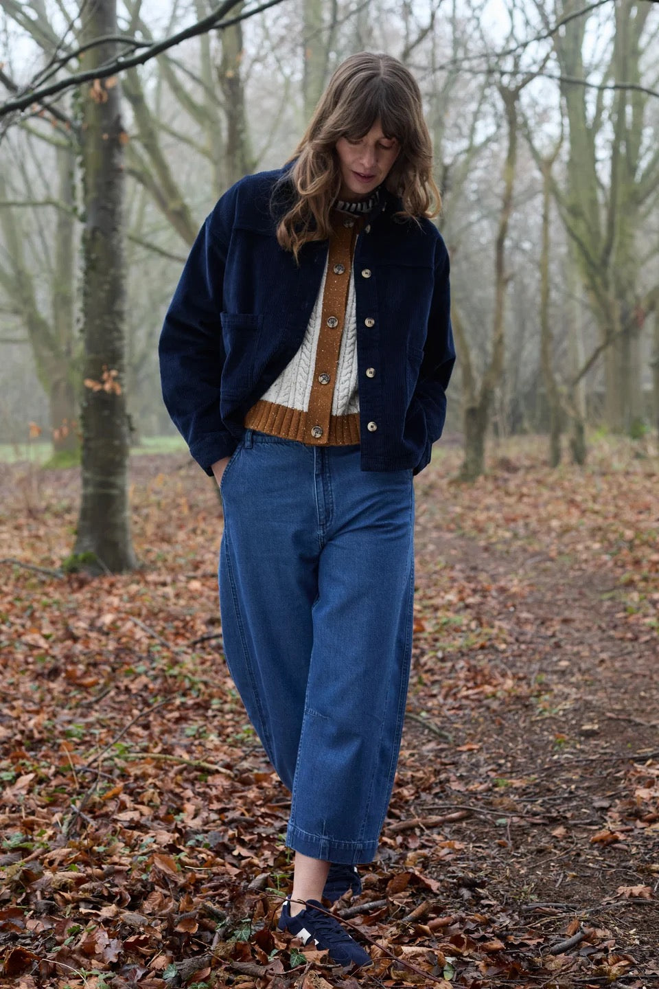 Olivia Jumbo Stretch Cord Shirt Jacket - Navy Blue - Lily &amp; Me