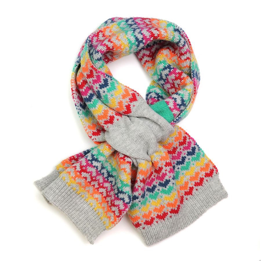 POM Rainbow Hearts & Light Grey Wool Blend Knitted Pull Through Scarf