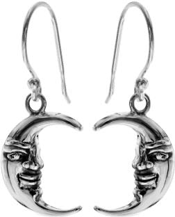 Kali Ma Half Moon Face Dangly Earrings - Sterling 925 Silver