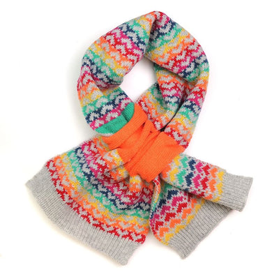 POM Rainbow Hearts & Light Grey Wool Blend Knitted Pull Through Scarf