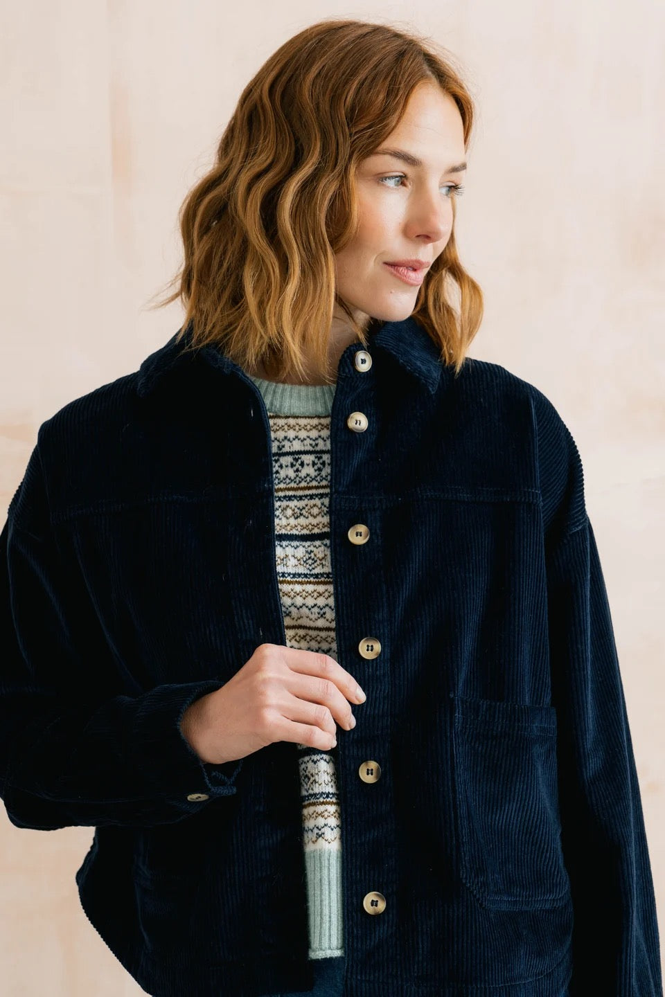 Olivia Jumbo Stretch Cord Shirt Jacket - Navy Blue - Lily &amp; Me
