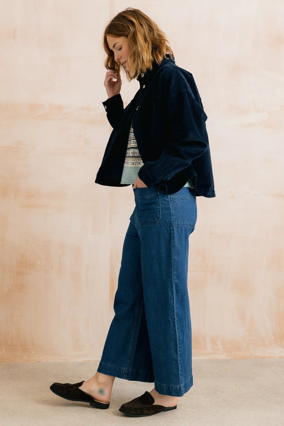 Olivia Jumbo Stretch Cord Shirt Jacket - Navy Blue - Lily &amp; Me