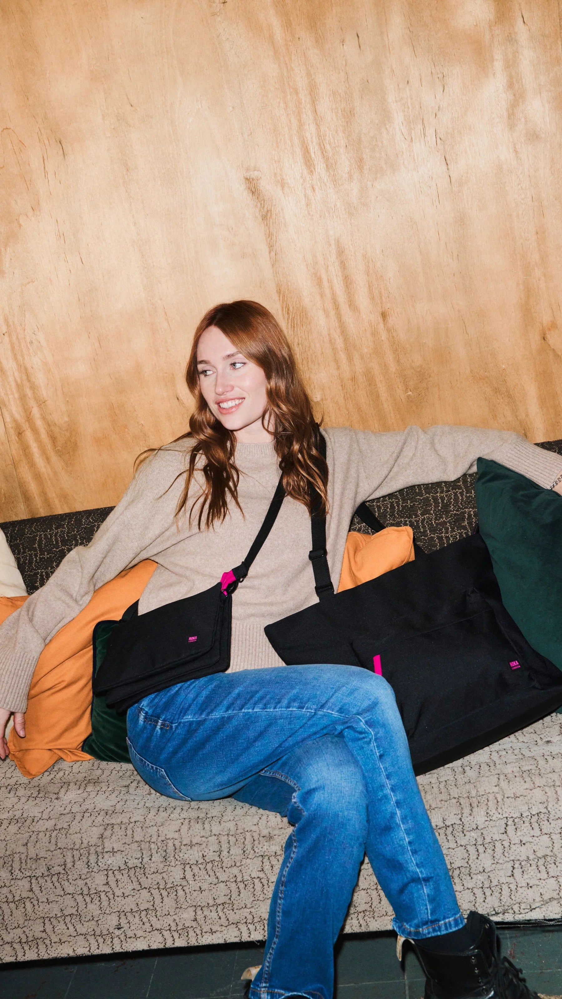 Roka Pink Label Carnaby XL Crossbody-Recycled Canvas - Black/Pink (Limited Edition)