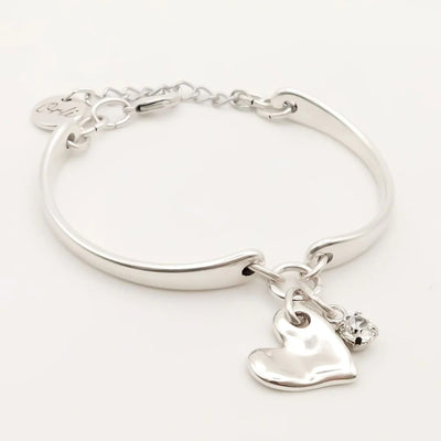 Orli Hammered Heart & Crystal Bangle Bracelet - Silver