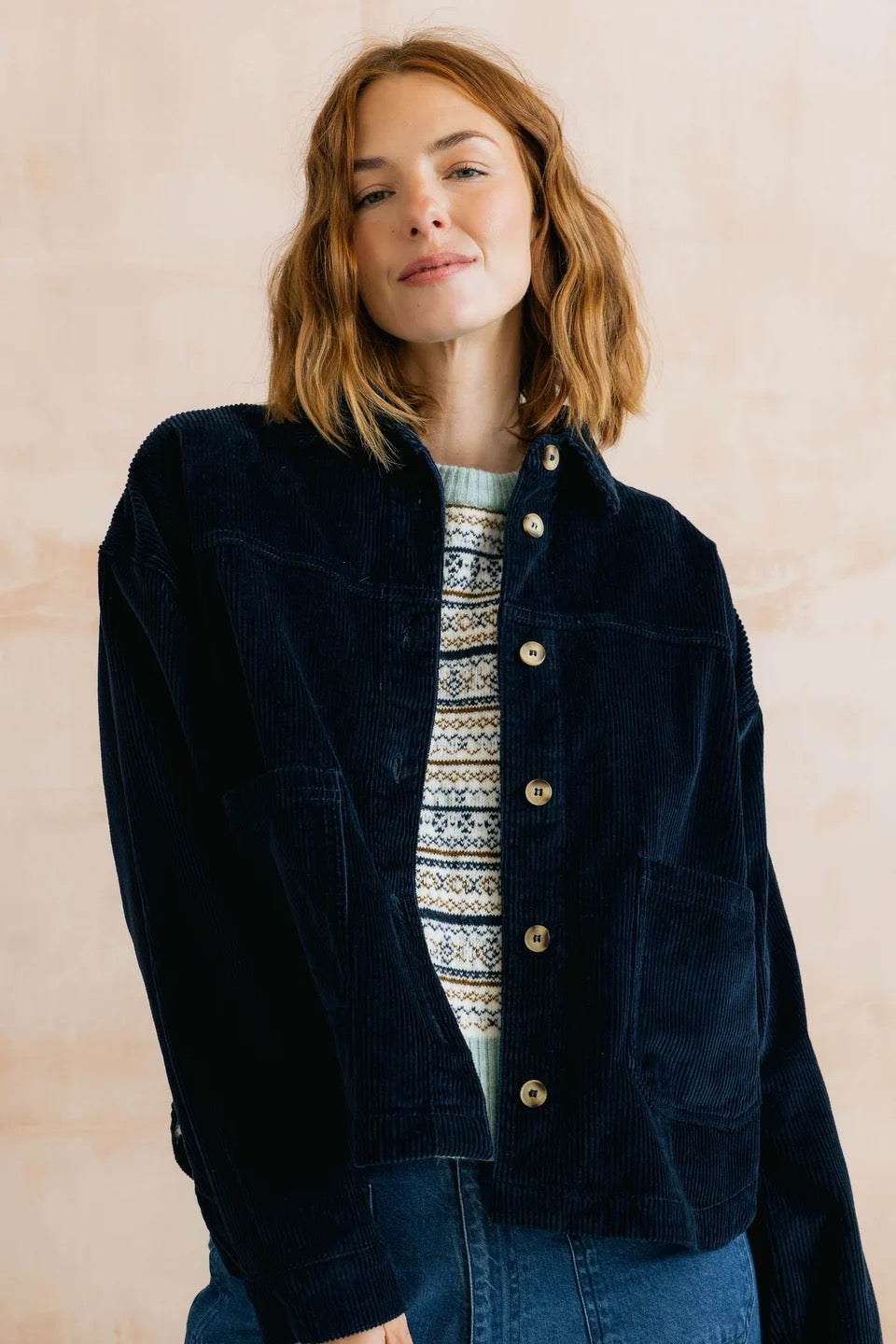 Olivia Jumbo Stretch Cord Shirt Jacket - Navy Blue - Lily &amp; Me