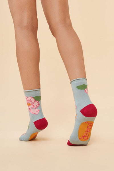 Powder Tropical Flora Bamboo Ankle Socks - Ice Blue