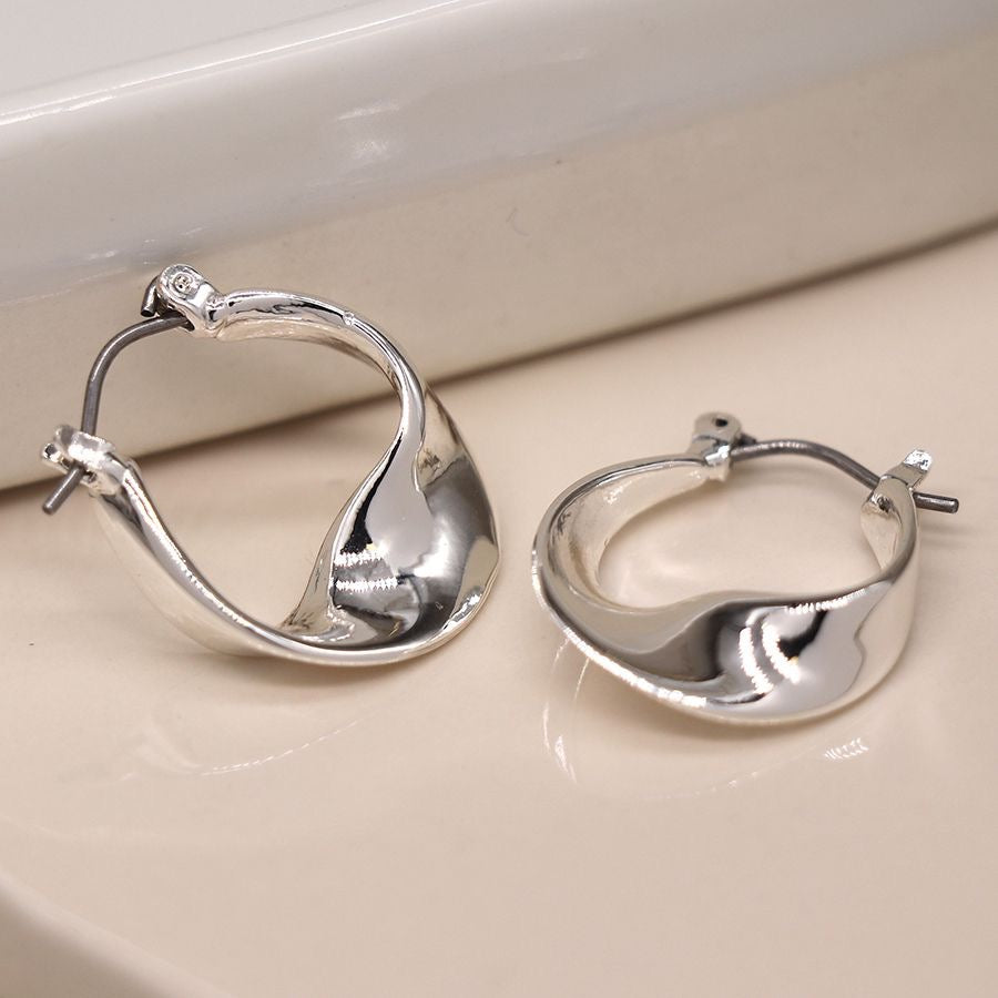 POM Silver Plated Twist Hoop Earrings