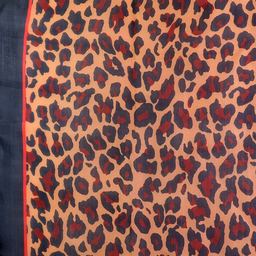 POM - Navy &amp; Camel Mix Animal Print - Square 100% Silk Scarf