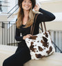 Park Lane Faux Fur Tote Large Handbag - Brown Cow Print