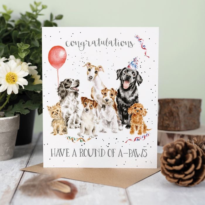 'Round of a-Paws' Dog Congratulations Card - Wrendale Designs