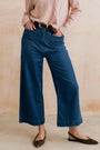 Amelia Denim Cropped Wide Leg Jeans  - Blue - Lily & Me