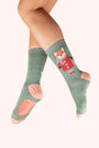 Powder Cosy Fox Glitter - Ladies Bamboo Ankle Socks - Mint Green