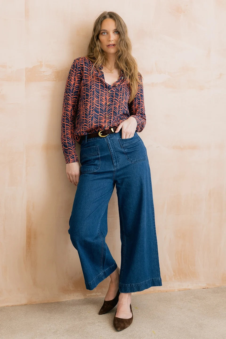 Amelia Denim Cropped Wide Leg Jeans  - Blue - Lily &amp; Me