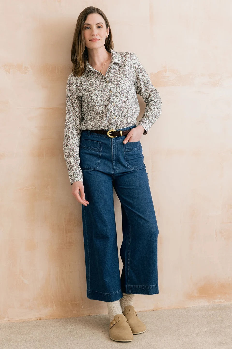 Amelia Denim Cropped Wide Leg Jeans  - Blue - Lily &amp; Me