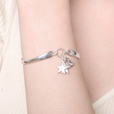 Orli Stars & Crystal Bangle Bracelet - Silver