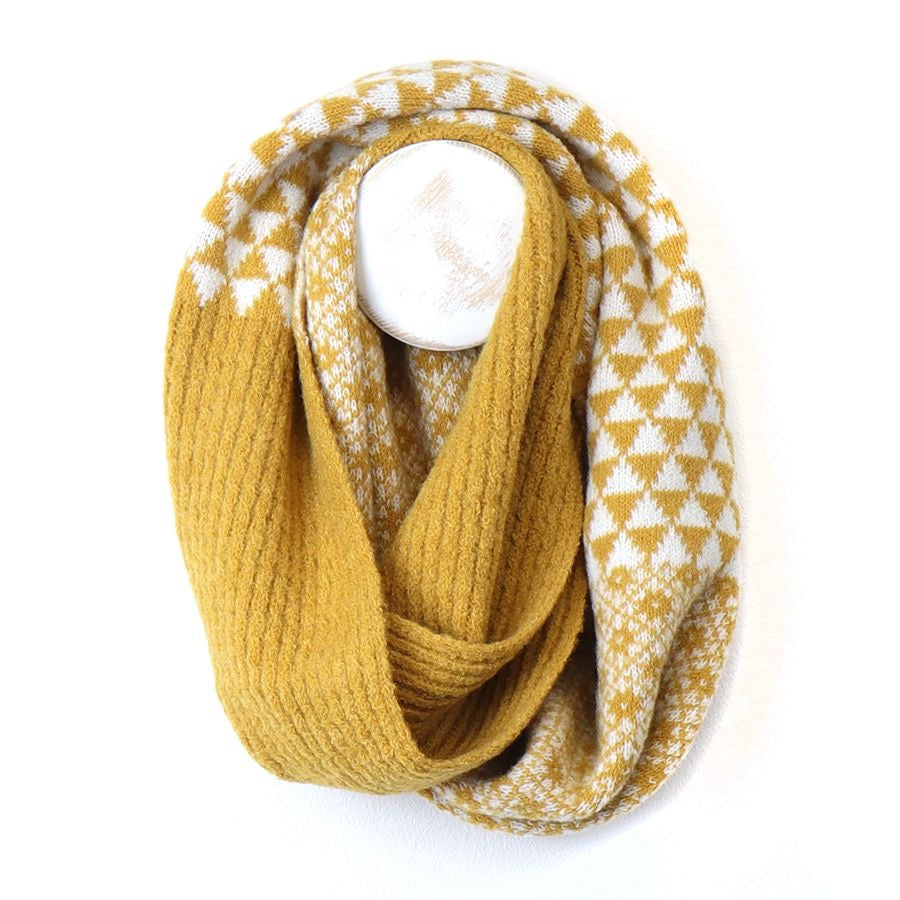 POM Mustard Scandi Floral & Retro Check Print Snood Scarf