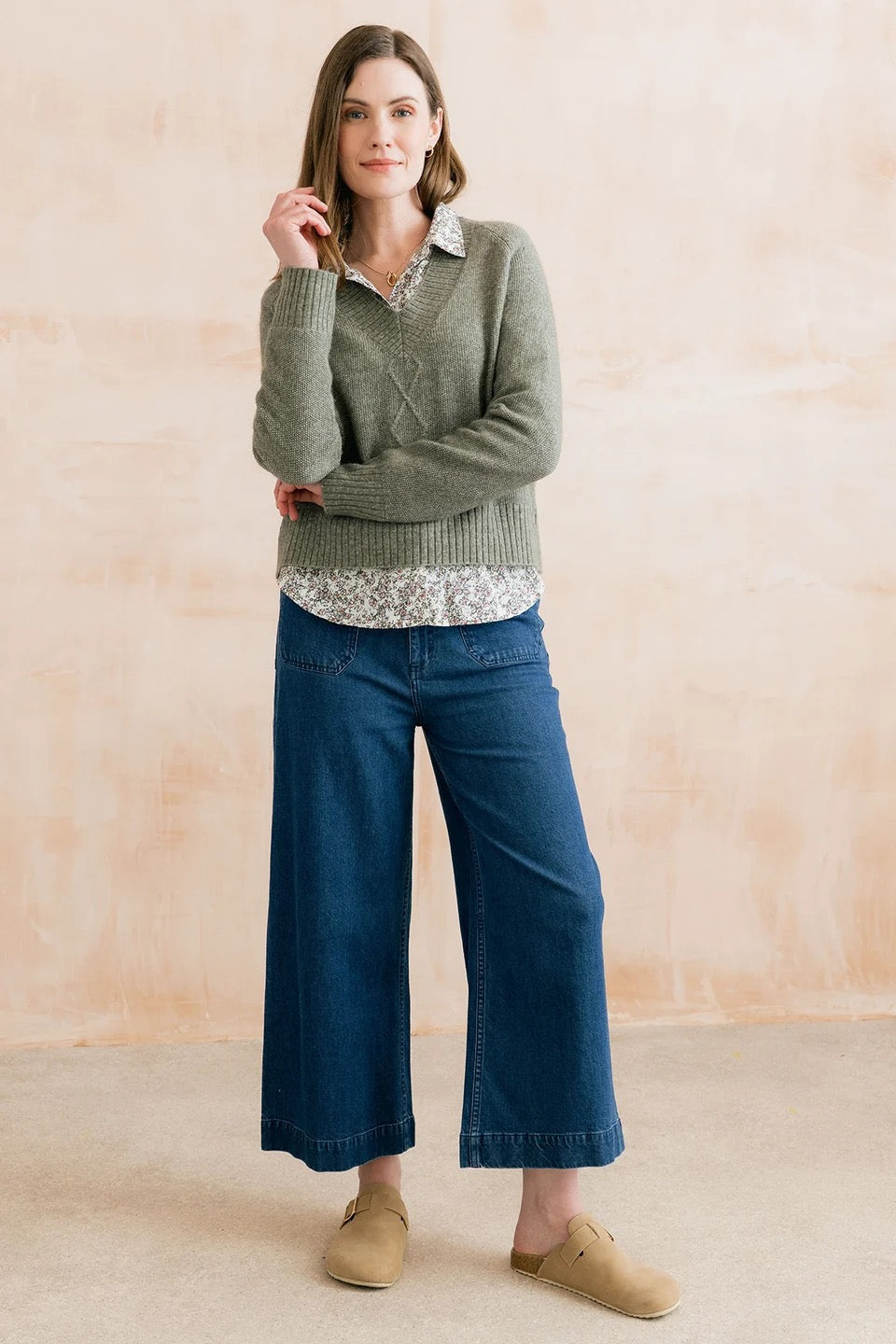 Amelia Denim Cropped Wide Leg Jeans  - Blue - Lily &amp; Me