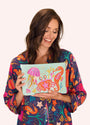 Powder Velvet Large Zip Pouch - Seashore Friends - Aqua Blue