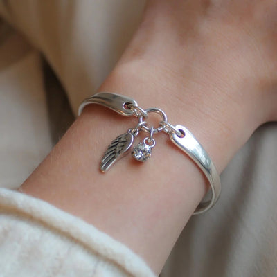 Orli Angel Wing & Crystal Bangle Bracelet - Silver