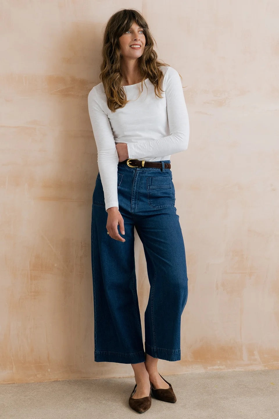 Amelia Denim Cropped Wide Leg Jeans  - Blue - Lily &amp; Me
