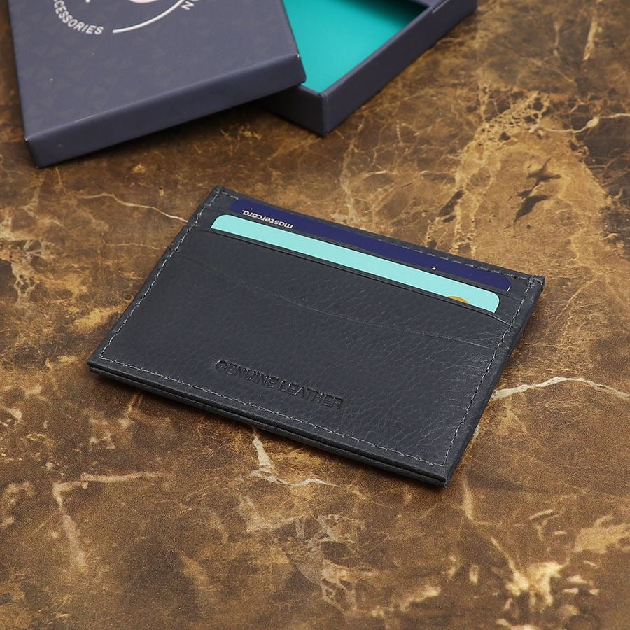 POM Blue Leather Card Holder Boxed