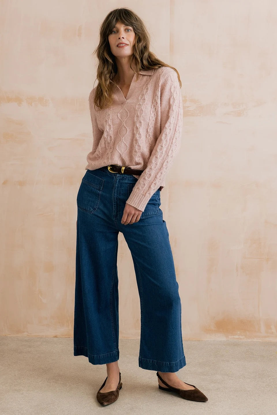 Studio Cable Knit Collared Jumper - Antique Pink - Lily &amp; Me