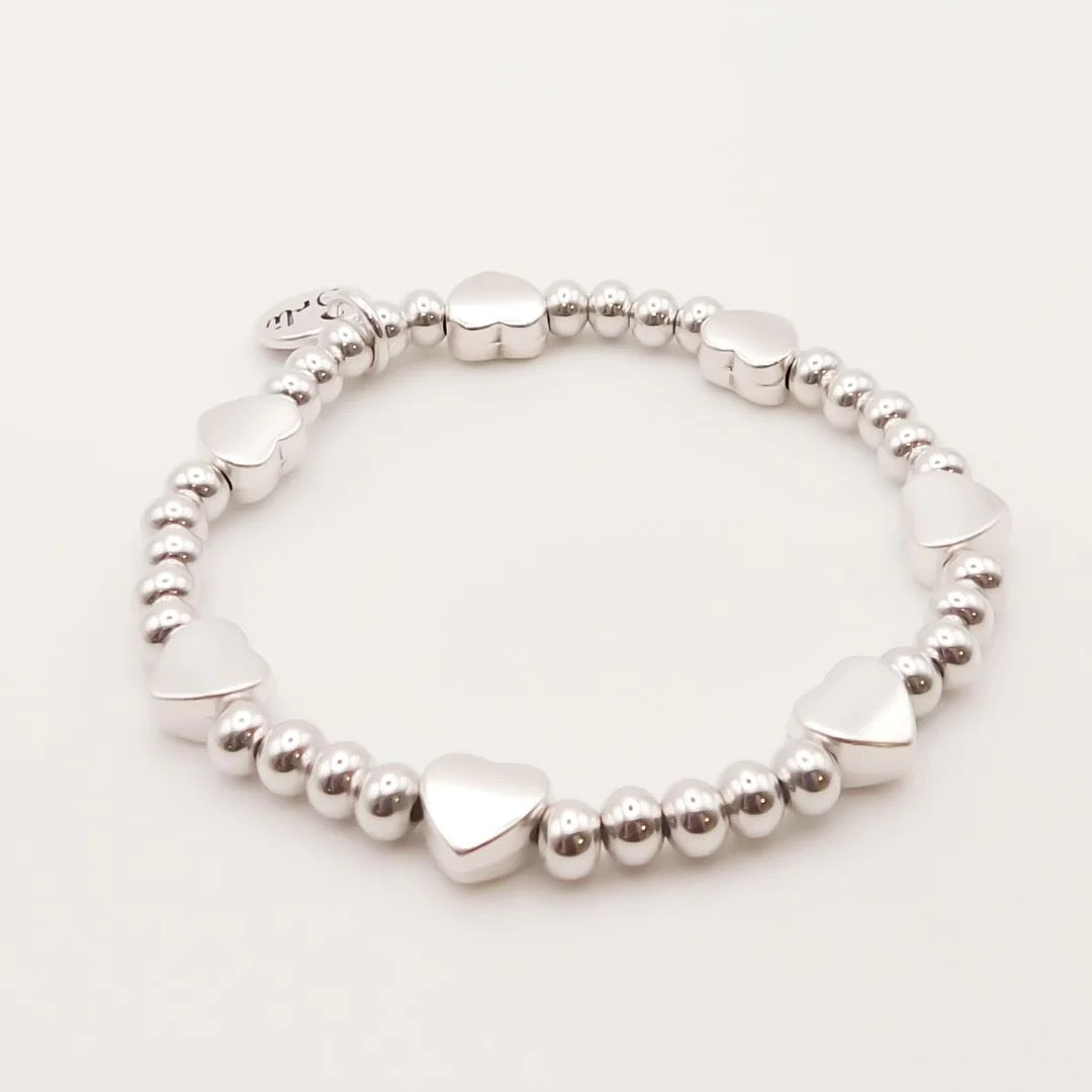 Orli Silver Glider Heart Stretch Beaded Bracelet