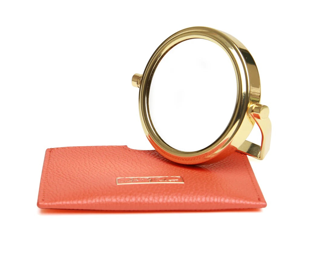 Alice Wheeler - Orange - Small Handbag 7x Magnifying Mirror &amp; Pouch