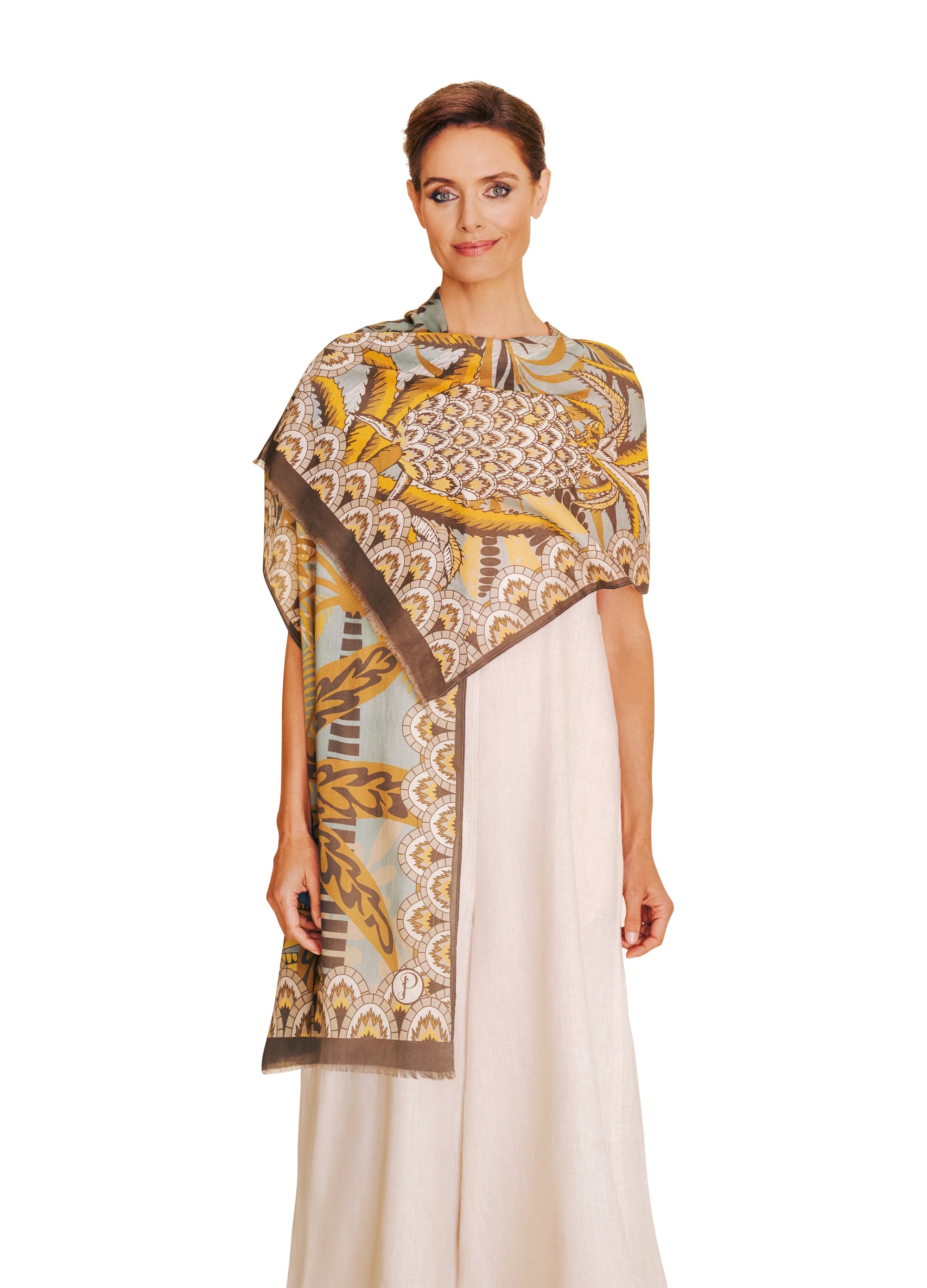 Powder Cotton Scarf - Patterned Palms- Duck Egg